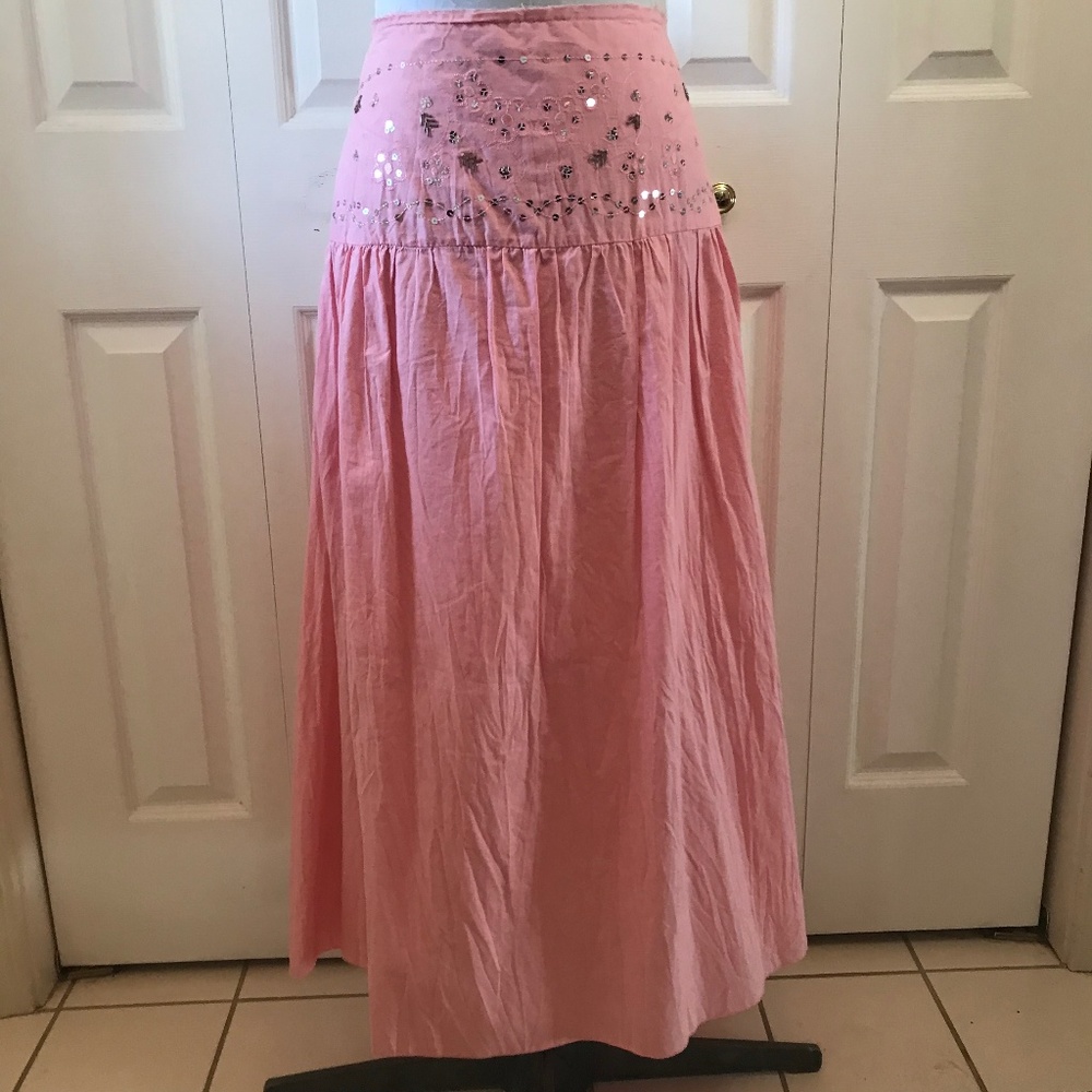 Bohemian Peasant Maxi Skirt Pink Sequin sz M